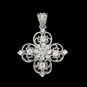 Vintage Silvertone Cross with White Rhinestones 1.5 " x 1.5" Beautiful